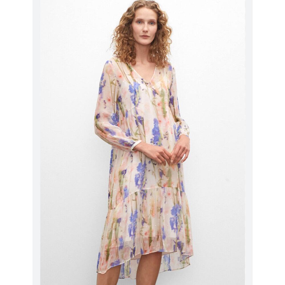 NWT Club Monaco floral Tiered Dress Small Robe Pink Fairy Babydoll Romantic Boho